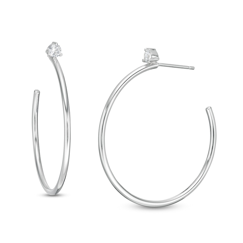 Sterling Silver CZ Solitaire Hoops