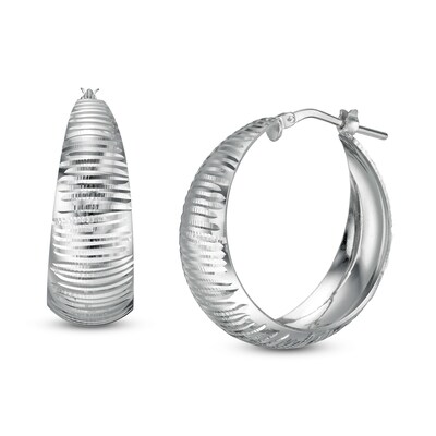 Made in Italy 30mm Diamond-Cut Dome Hoop Earrings in Sterling Silver