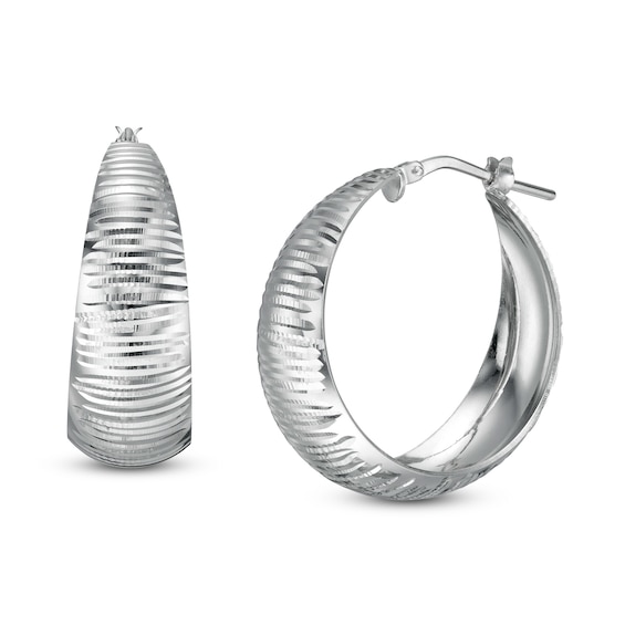 Made in Italy 30mm Diamond-Cut Dome Hoop Earrings in Sterling Silver