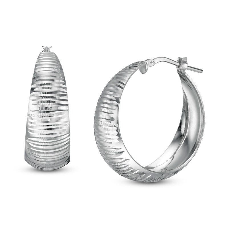 Made in Italy 30mm Diamond-Cut Dome Hoop Earrings in Sterling Silver