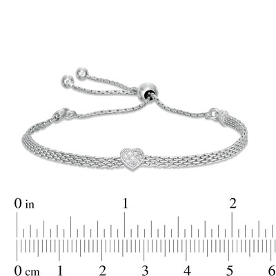 Made in Italy Cubic Zirconia Heart Multi-Row Bolo Bracelet in Sterling Silver - 9.25"