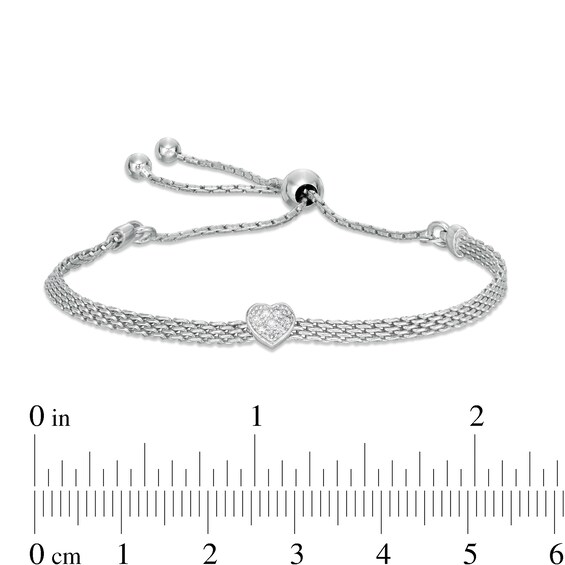 Made in Italy Cubic Zirconia Heart Multi-Row Bolo Bracelet in Sterling Silver - 9.25"