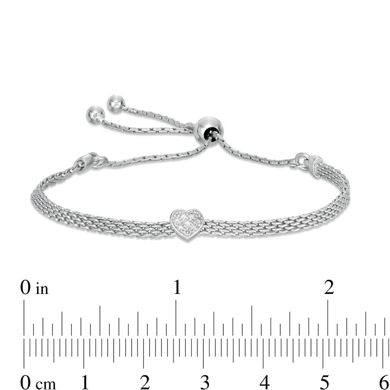 Made in Italy Cubic Zirconia Heart Multi-Row Bolo Bracelet in Sterling Silver - 9.25"