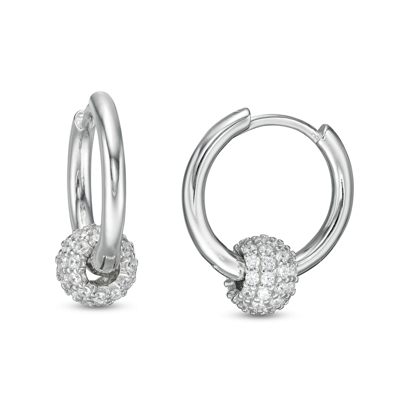 Main Image 1 of Cubic Zirconia Bead Hoop Earrings in Sterling Silver