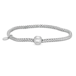 Made in Italy Diamond-Cut Bead Stretch Bracelet in Sterling Silver - 6.5"