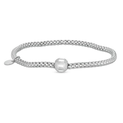 Made in Italy Diamond-Cut Bead Stretch Bracelet in Sterling Silver - 6.5"