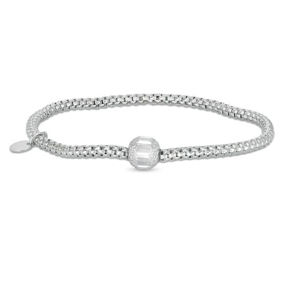 Made in Italy Diamond-Cut Bead Stretch Bracelet in Sterling Silver - 6.5"