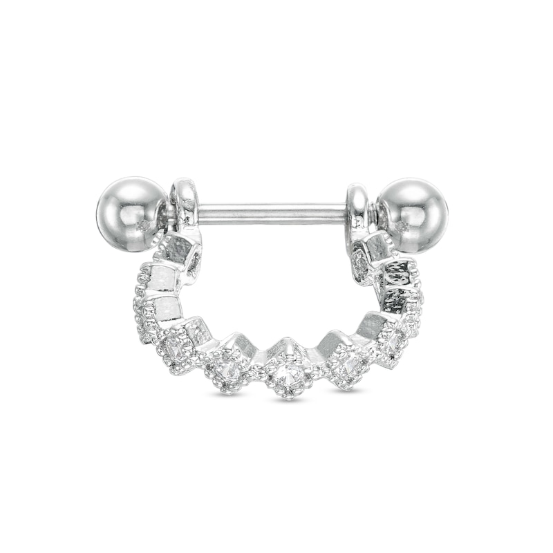 018 Gauge Cubic Zirconia Beaded Geometric Horseshoe and Cartilage Barbell in Stainless Steel and Brass