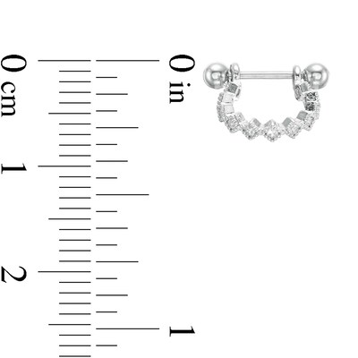 018 Gauge Cubic Zirconia Beaded Geometric Horseshoe and Cartilage Barbell in Stainless Steel and Brass