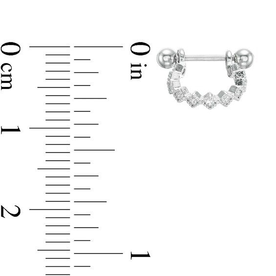018 Gauge Cubic Zirconia Beaded Geometric Horseshoe and Cartilage Barbell in Stainless Steel and Brass