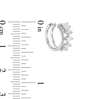 018 Gauge Baguette Cubic Zirconia Scatter and Beaded Open Double Row Cartilage Cuff in Stainless Steel and Brass