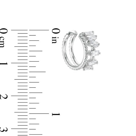 018 Gauge Baguette Cubic Zirconia Scatter and Beaded Open Double Row Cartilage Cuff in Stainless Steel and Brass