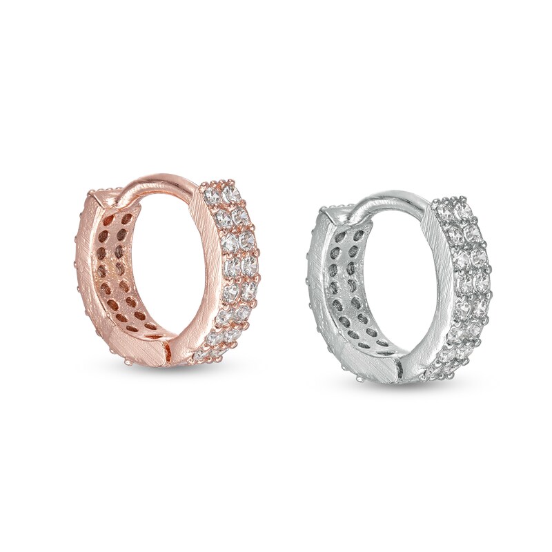 018 Gauge Cubic Zirconia Double Row Cartilage Hoop Set in Stainless Steel and Brass with Rose IP