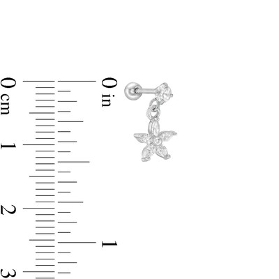 018 Gauge Cubic Zirconia Flower Dangle and Captive Bead Three Piece Cartilage Barbell and Hoop Set in Stainless Steel Solid and Tube