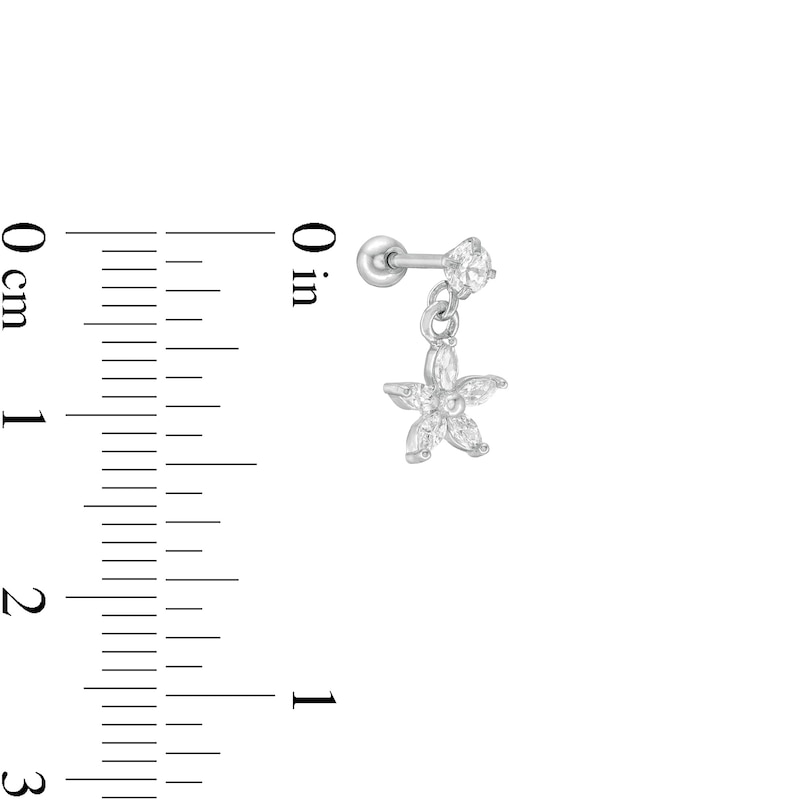 Main Image 2 of 018 Gauge Cubic Zirconia Flower Dangle and Captive Bead Three Piece Cartilage Barbell and Hoop Set in Stainless Steel Solid and Tube