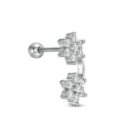 018 Gauge Cubic Zirconia Double Flower Curved Crawler Cartilage Barbell in Stainless Steel and Brass