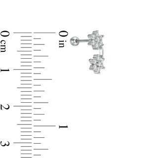018 Gauge Cubic Zirconia Double Flower Curved Crawler Cartilage Barbell in Stainless Steel and Brass