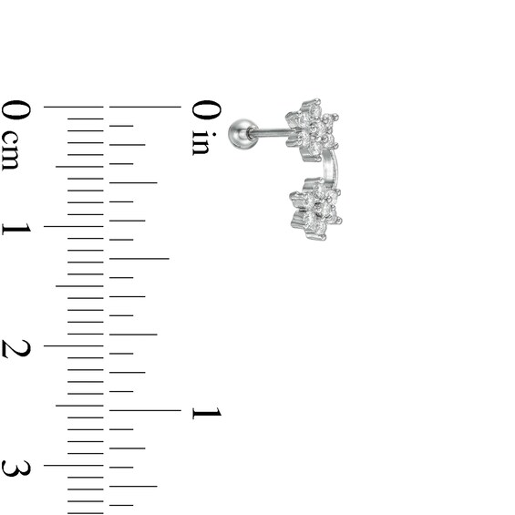 018 Gauge Cubic Zirconia Double Flower Curved Crawler Cartilage Barbell in Stainless Steel and Brass