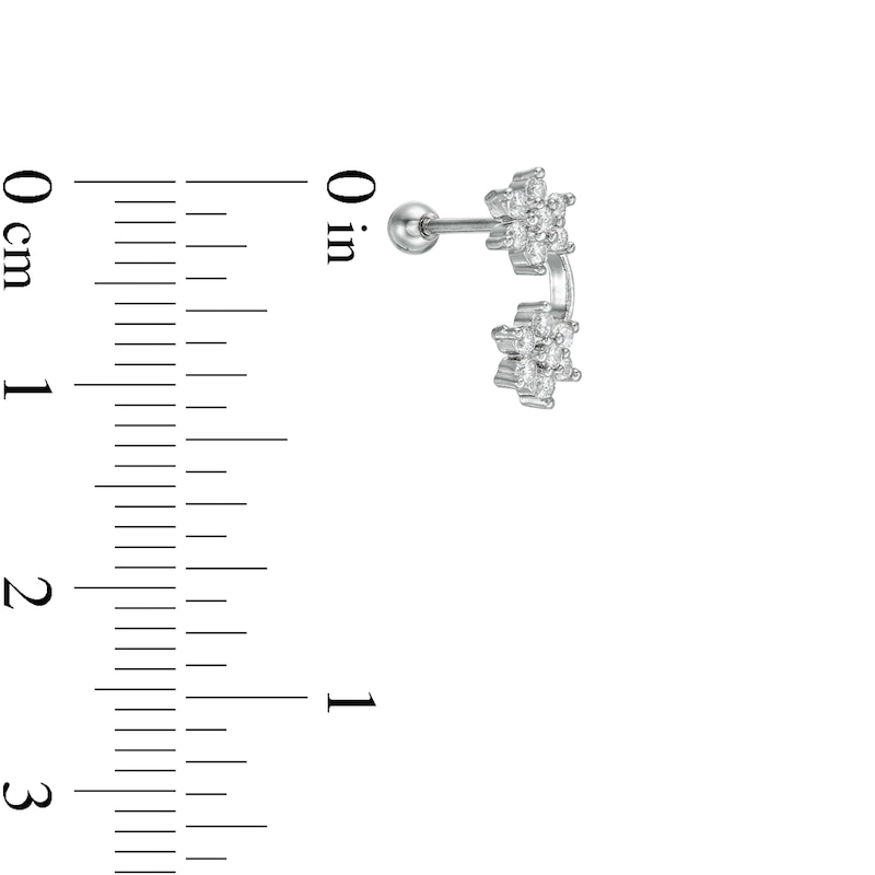 Main Image 2 of 018 Gauge Cubic Zirconia Double Flower Curved Crawler Cartilage Barbell in Stainless Steel and Brass