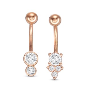 014 Gauge Cubic Zirconia Duo and Tri-Tip Two Piece Belly Button Ring Set in Stainless Steel and Brass with Rose IP