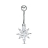 Thumbnail Image 1 of 014 Gauge Marquise-Cut and Round Cubic Zirconia Flower Belly Button Ring in Stainless Steel and Brass