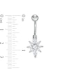 Thumbnail Image 2 of 014 Gauge Marquise-Cut and Round Cubic Zirconia Flower Belly Button Ring in Stainless Steel and Brass