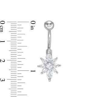 014 Gauge Marquise-Cut and Round Cubic Zirconia Flower Belly Button Ring in Stainless Steel and Brass