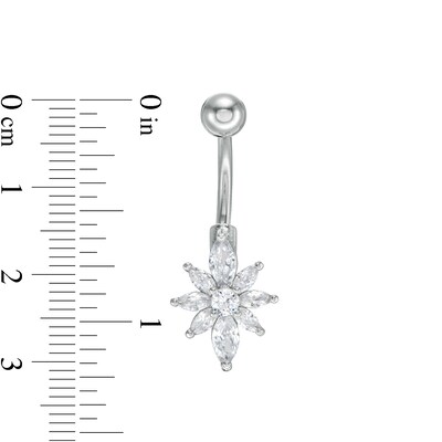 014 Gauge Marquise-Cut and Round Cubic Zirconia Flower Belly Button Ring in Stainless Steel and Brass