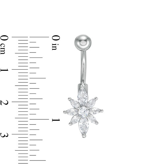 014 Gauge Marquise-Cut and Round Cubic Zirconia Flower Belly Button Ring in Stainless Steel and Brass