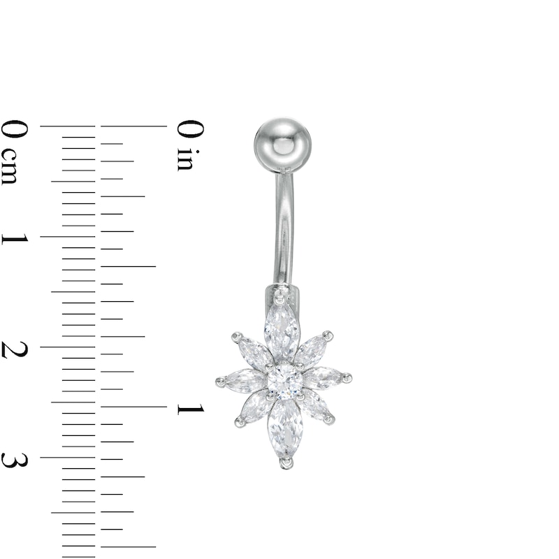 Main Image 2 of 014 Gauge Marquise-Cut and Round Cubic Zirconia Flower Belly Button Ring in Stainless Steel and Brass