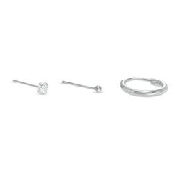 022 Gauge Cubic Zirconia Nose Stud and Hoop Three Piece Set in Sterling Silver Solid and Tube