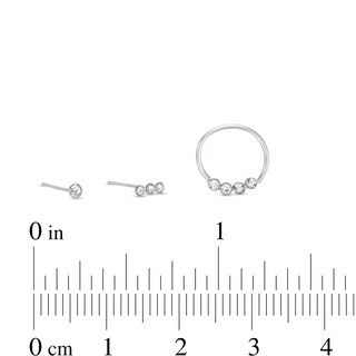 Semi-Solid Sterling Silver Crystal Bezel-Set Nose Stud and Hoop Three Piece Set - 22G