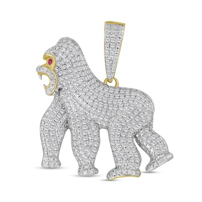 Lab-Created Ruby and 1/2 CT. T.W. Diamond Gorilla Necklace Charm in 10K Gold