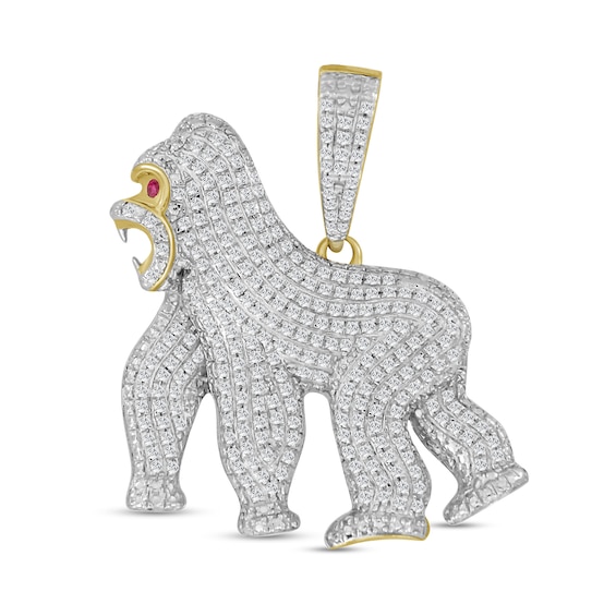 Lab-Created Ruby and 1/2 CT. T.W. Diamond Gorilla Necklace Charm in 10K Gold