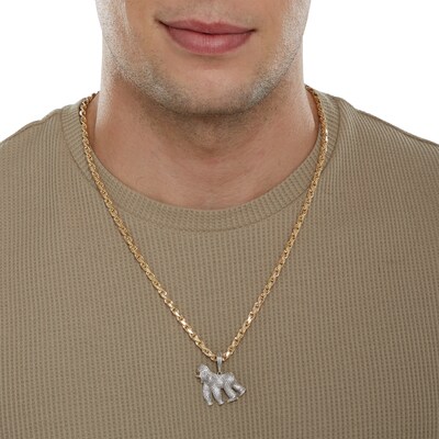 Lab-Created Ruby and 1/2 CT. T.W. Diamond Gorilla Necklace Charm in 10K Gold