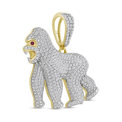 Lab-Created Ruby and 1/2 CT. T.W. Diamond Gorilla Necklace Charm in 10K Gold