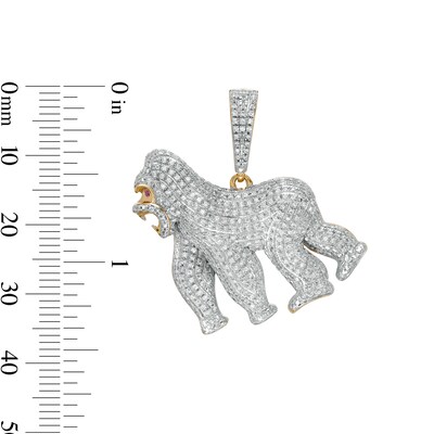 Lab-Created Ruby and 1/2 CT. T.W. Diamond Gorilla Necklace Charm in 10K Gold