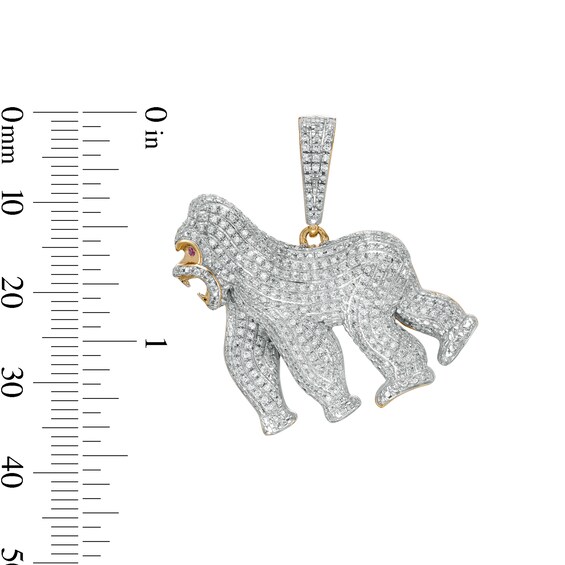 Lab-Created Ruby and 1/2 CT. T.W. Diamond Gorilla Necklace Charm in 10K Gold