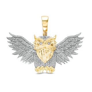 1/10 CT. T.W. Diamond Open Winged Owl Necklace Charm in Sterling Silver with 14K Gold Plate