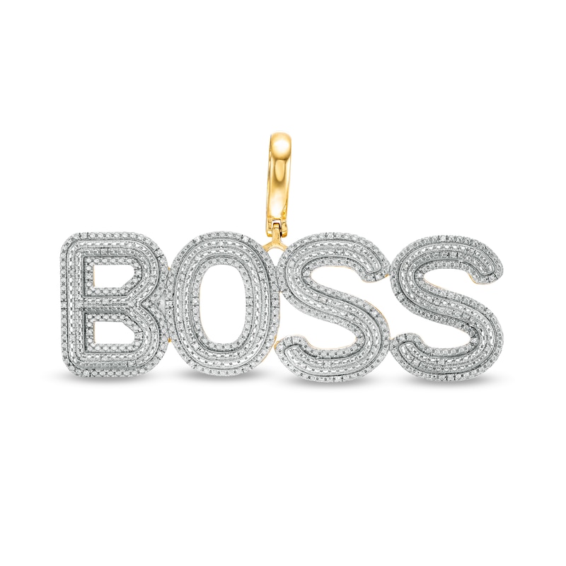 1/6 CT. T.W. Diamond Large "BOSS" Necklace Charm in Sterling Silver with 14K Gold Plate