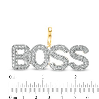 1/6 CT. T.W. Diamond Large "BOSS" Necklace Charm in Sterling Silver with 14K Gold Plate