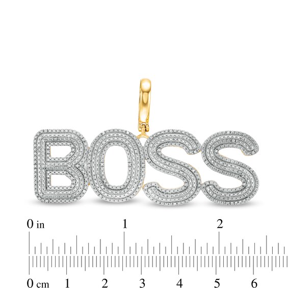 1/6 CT. T.W. Diamond Large "BOSS" Necklace Charm in Sterling Silver with 14K Gold Plate