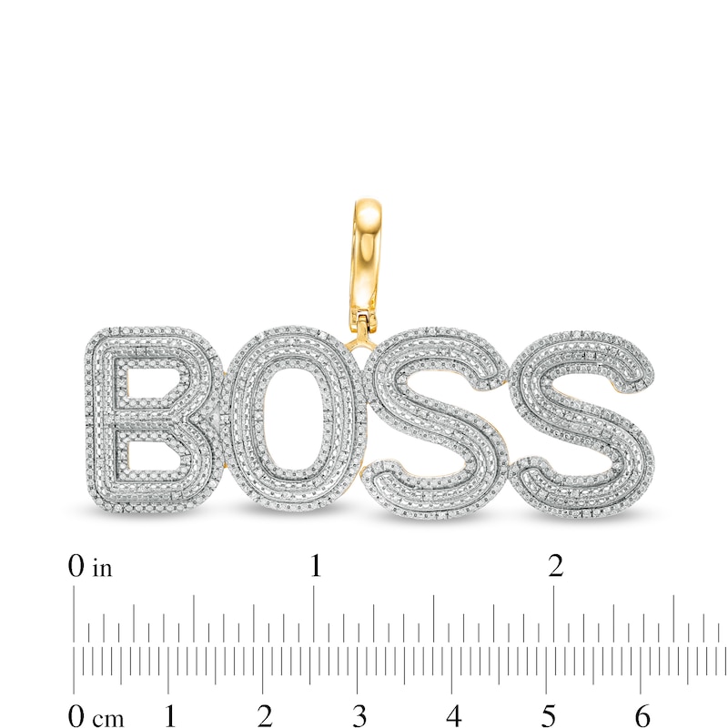 1/6 CT. T.W. Diamond Large "BOSS" Necklace Charm in Sterling Silver with 14K Gold Plate