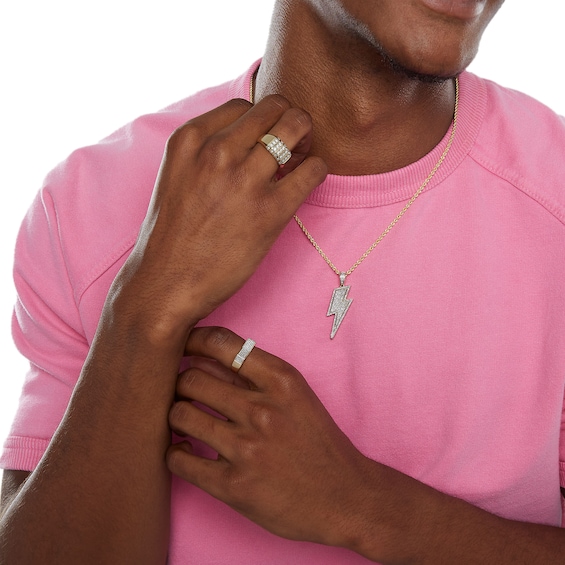 1/4 CT. T.W. Diamond Lightning Bolt Necklace Charm in Sterling Silver with 14K Gold Plate