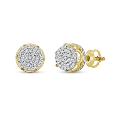 1/4 CT. T.W. Composite Diamond Beaded Crown Two-Tone Stud Earrings in 10K Gold