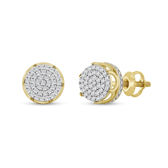 1/4 CT. T.W. Composite Diamond Beaded Crown Two-Tone Stud Earrings in 10K Gold