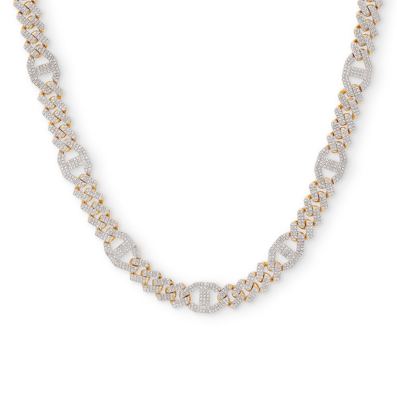 1 CT. T.W. Diamond Hexagonal Mariner Link Station Chain Necklace in Sterling Silver with 14K Gold Plate - 22"