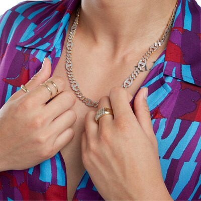 Sterling Silver 1 CT. T.W. Diamond Hexagonal Mariner Link Station Chain Necklace - 22"