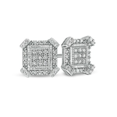 1/6 CT. T.W. Square Composite Diamond Frame Art Deco Stud Earrings in Sterling Silver