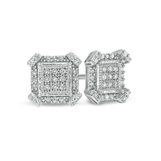 1/6 CT. T.W. Square Composite Diamond Frame Art Deco Stud Earrings in Sterling Silver